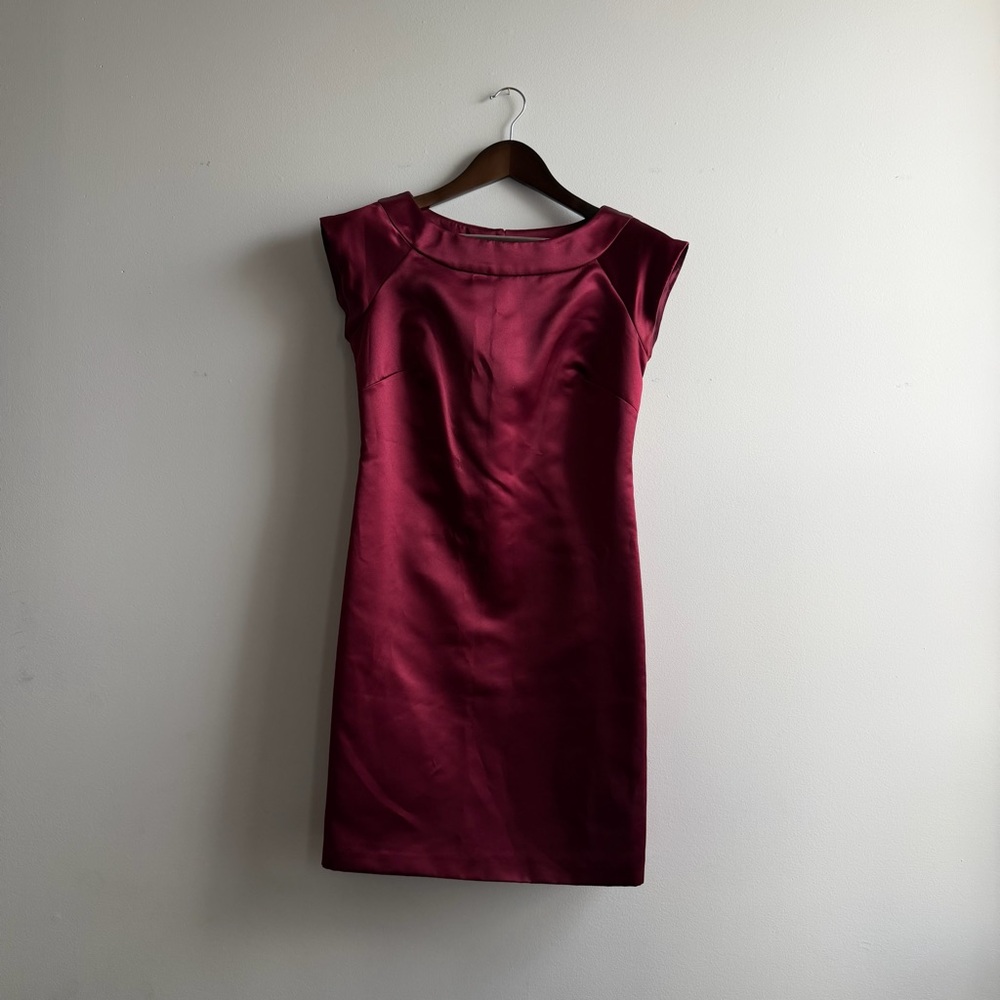 BCBG Paris Satin Sheath Dress — Deep Burgundy — Size 4